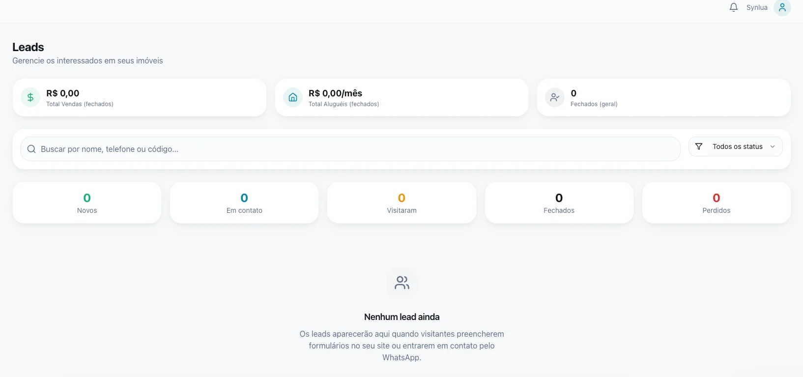 Painel de leads no Place AI
